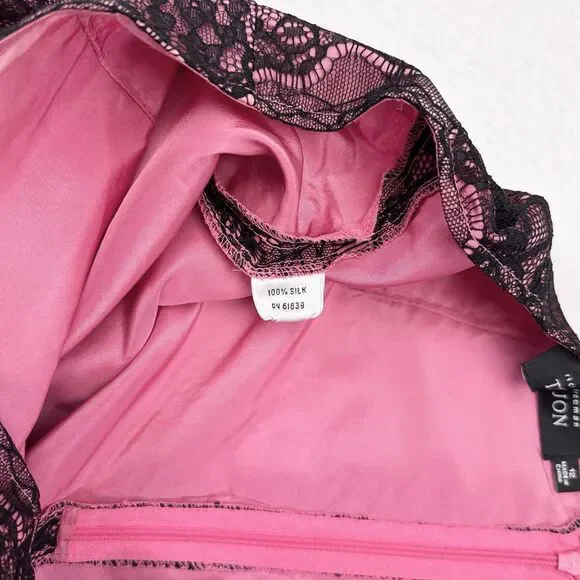 Rickie Freeman Teri Jon Skirt Size 12 Pink Silk Lace Whimsigoth Goth Fairycore - Picture 7 of 9